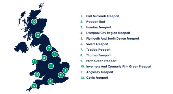 Map of UK's 12 designated Freeports